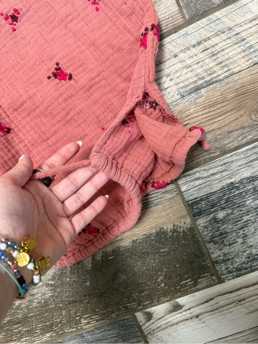 Free People Coral Smocked Jumpsuit with Balloon Sleeves